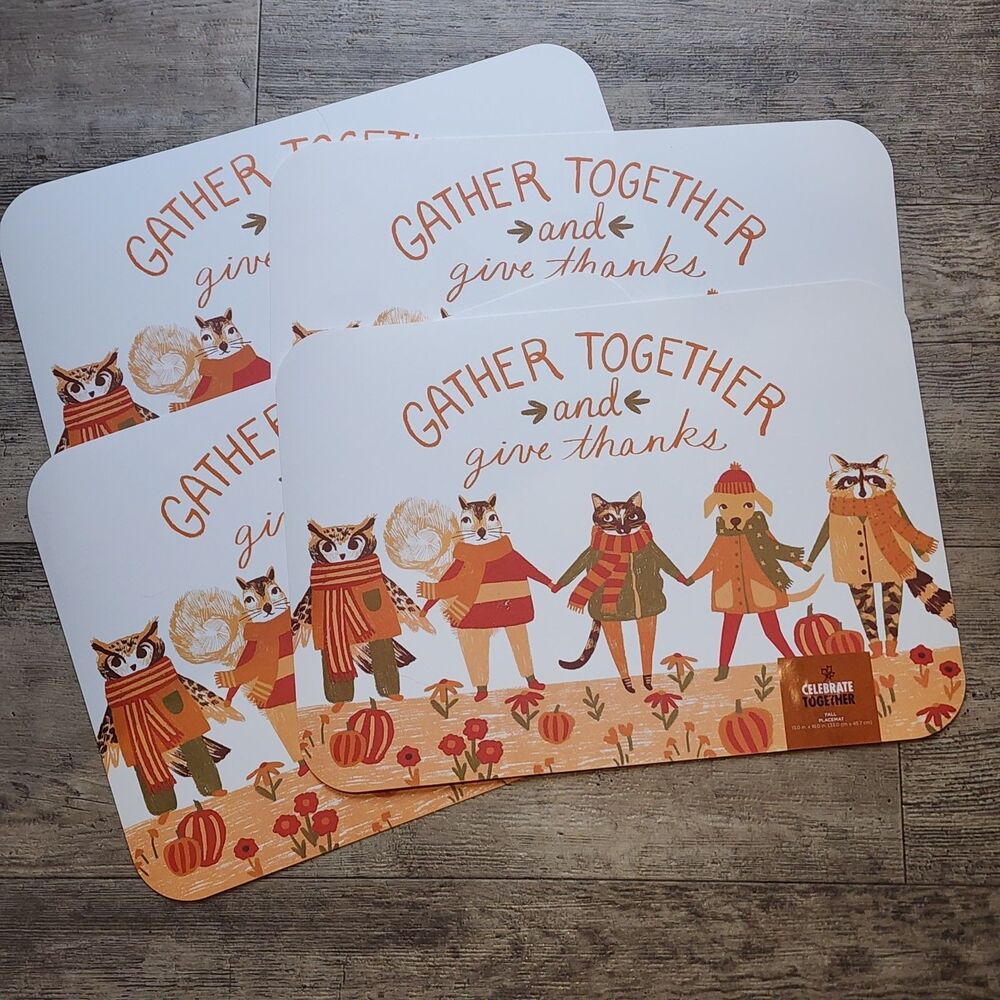 4 Set Rare Celebrate Together Fall Autumn Harvest THANKSGIVING Plastic Placemats